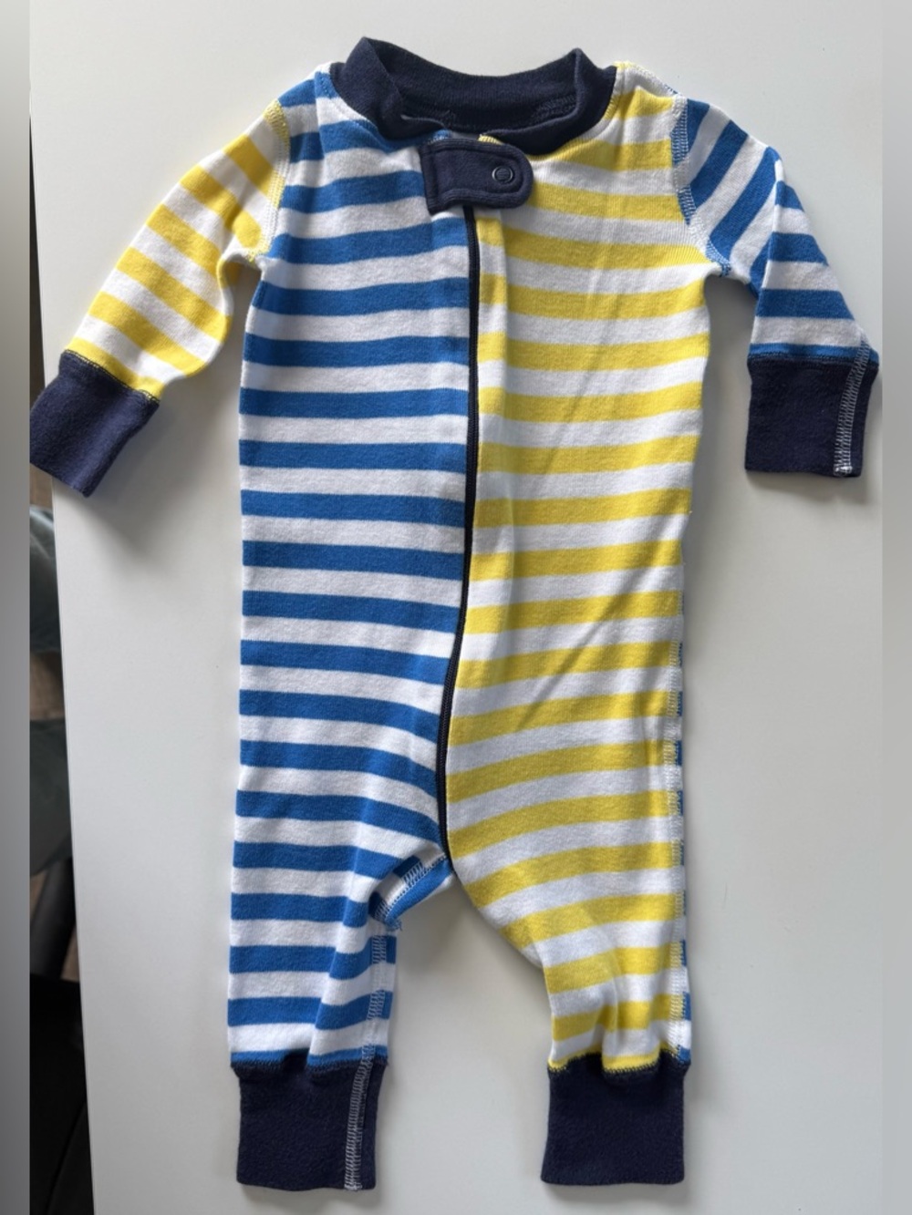Hanna Andersson Blue and Yellow Striped Footie